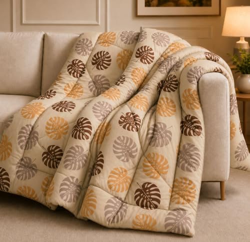 Image of HOMEKART 220 GSM Reversible Microfiber AC Comforter /Duvets for Mild Winter | All Season Single Size 3 Layered Quilted Blanket for Single Bed (230 cm x 150 cm,Beige Leaf)