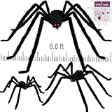 Colovis 3 Pack Halloween Giant Spider Decoration Set, Realistic 6.6FT/5FT/3FT Large Scary Black Hairy Spider Props for Indoor, Outdoor Yard, Party, Haunted House Decor