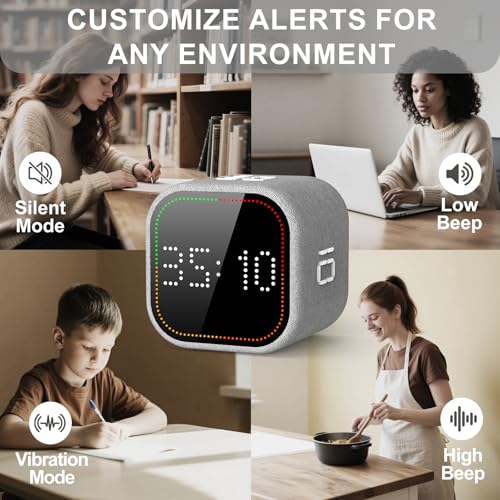 Image of REACHER Fast Custom Pomodoro Timer Cube, Productivity Timer for ADHD | Fast Custom, Silent Mode, Vibrate Reminder, Adjustable Beeps, Magnetic Base, Visual Countdown, Study, Kitchen, Classroom