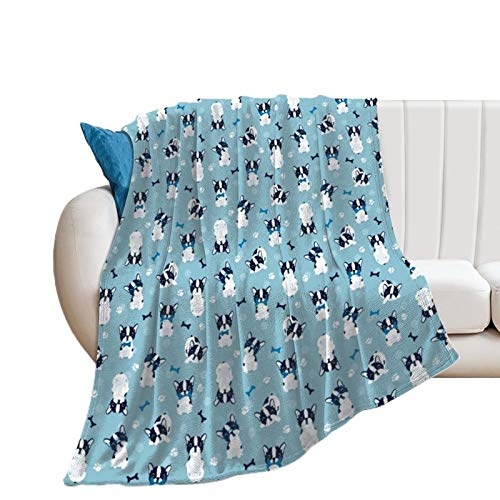 Blue French Bulldog Pattern Throw Blanket Exquisite Air-Conditioned Quilts All-Season Bed Blanket For Sofa And Pet, 40 X 50 Inches #TOP16