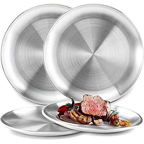 Trabag 3 Platos de Camping de Acero Inoxidable, Diámetro de 20 cm, Estables para Camping y Cocina