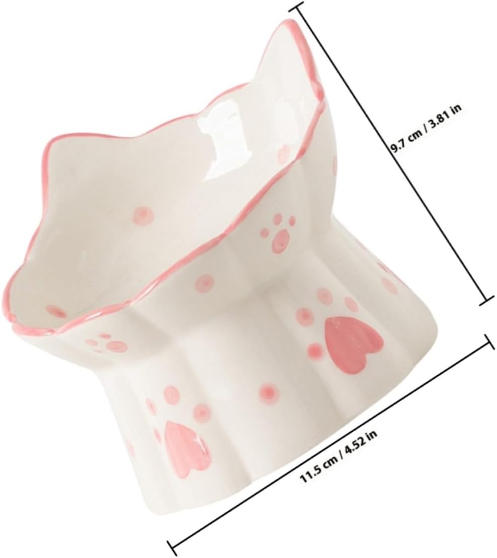 2Pcs Elevated Ceramic Pet Bowls with Neck Protection, Tilted Raised Cat and Dog Feeding Bowls for Spine Support, Anti-Spill Water and Food Dish Set for Cats and Puppies