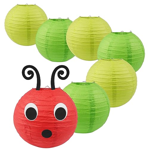 7PCS Caterpillar Paper Lanterns Red Green Paper Lanterns with Eyes Mouth for School Classroom Decoration Birthday Party Decoration ?10in x10in ?
