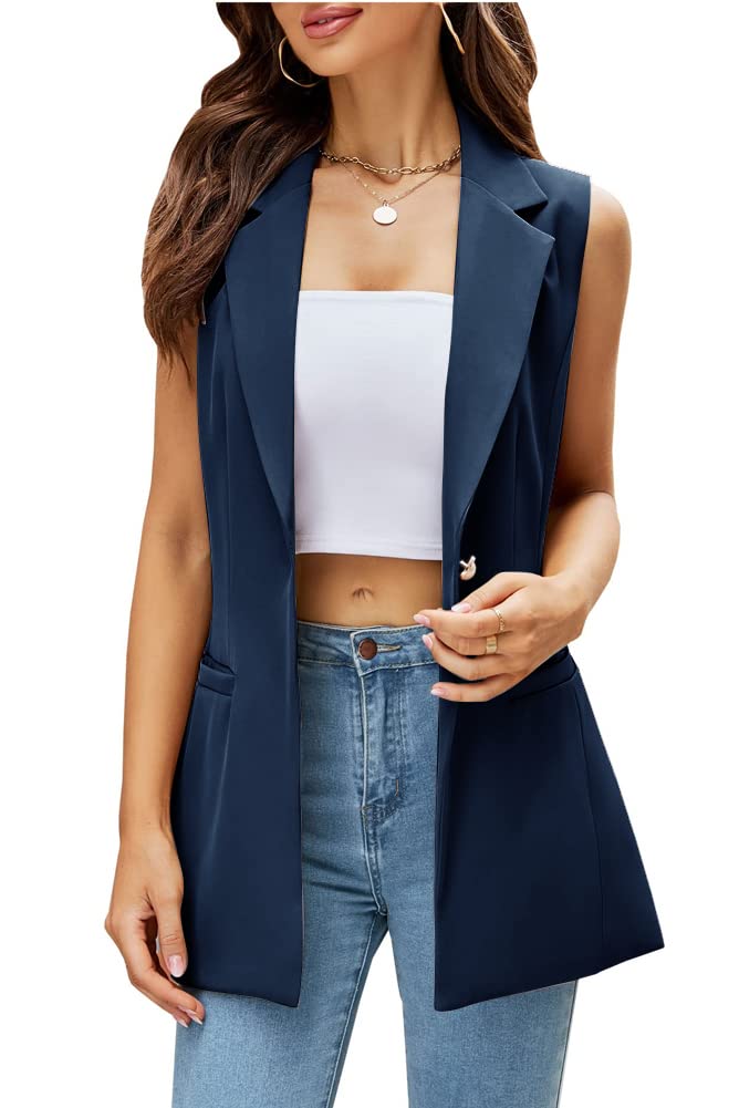 KederaWomen's Long Sleeveless Duster Trench Vest Casual Lapel Office Blazer Jacket