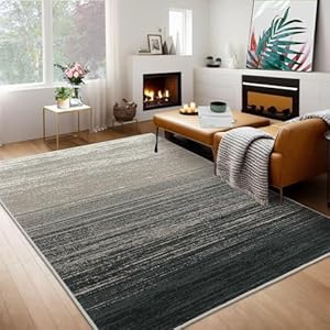 Modern Rugs for Living Room 5×8 Rug Black Non Slip No Shedding Carpet Geometric Abstract Area Rug Low Pile Floor Carpet Throw Rug Bedroom Decor Dining Room Nursery 5’x8′ Black
