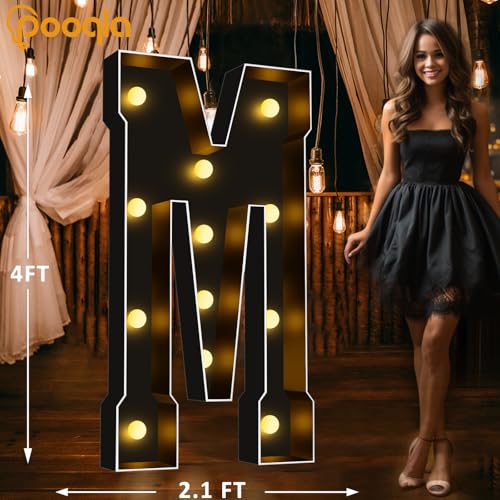 Image of Pooqla 4FT Marquee Light Up Letters, Black Large Letter M Party Decorations | LED Marquee Letters 4 Feet Tall, Black Giant Mosaic Letters Gift for Boys Men Birthday Anniversary Wedding Decoration