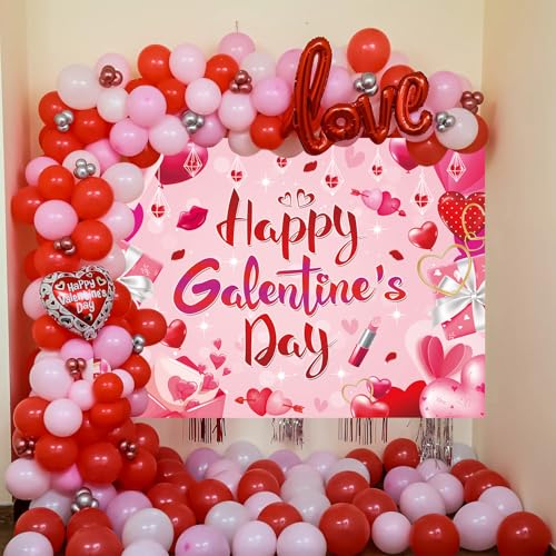 Happy Galentine's Day Banner Backdrop 7x5FT Red Pink Galentines Day Party Decorations Background Galentine Girls Party Decor Supplies Photo Props by CINRAY - Image 3