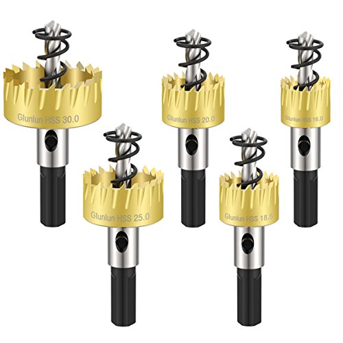 Glunlun Acier à Grande Vitesse Foret,5pcs HSS en acier inoxydable haute vitesse drill en alliage métallique Outil - Blond 16-30 mm