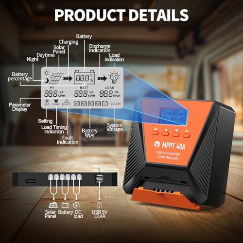 image for TOPBULL 40A MPPT Solar Charge Controller 12V/ 24V Solar Panel Charge C