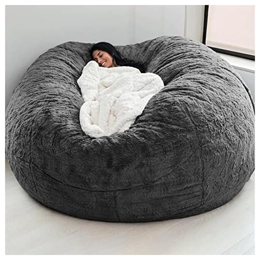 Giant Fur Bean Bag Chair Cover for Kids Adults, (No Filler) Living Room Furniture Big Round Soft Fluffy Faux Fur Beanbag Lazy Sofa Bed Cover (Grey, 5FT)