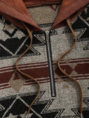 ZAFUL Men's Oversized Hoodie Quarter Zip Ethnic Aztec Print Loose Pullover Hooded Sweatshirt with Pocket3