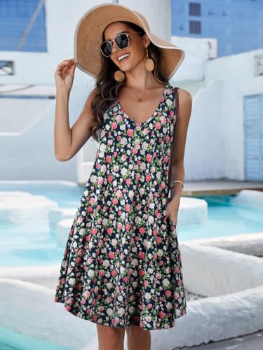 Image of JollieLovin Women Plus Size Summer Sundress Tank Sleeveless V Neck Beach Swing Dress Swimsuit Cover ups(L-5X)