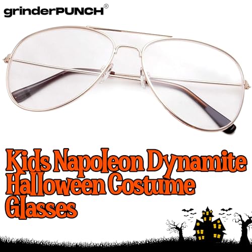 grinderPUNCH Kids Size Non-Prescription Gold Aviator Glasses Clear Lens Oversized (Age 6-12)3