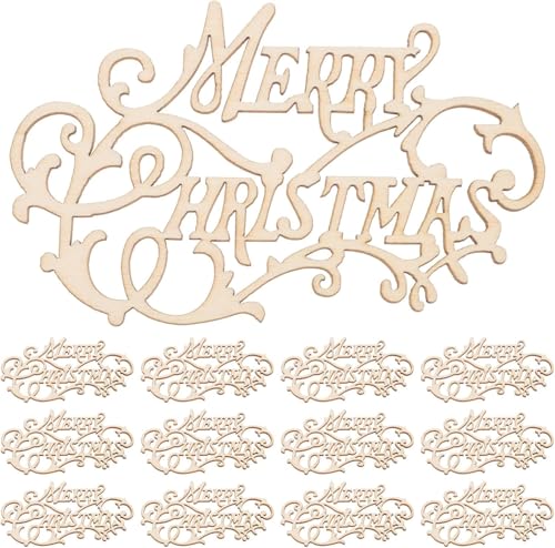 20 sagome in legno grezzo con scritta "Merry Christmas" per albero di Natale, per fai da te, scrapbooking, lavori di cucito e Natale