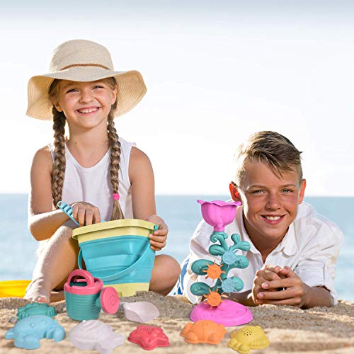 Fun Little Toys 12Pcs Beach Sand Toys Set, Foldable Beach Bucket, Bath Toys For Toddlers 1-3, Water Wheel, Watering Can, Shovel, Rake, Sand Molds And Mesh Bag, Sandbox Snow Toys Kids Outdoor Toys #TOP4