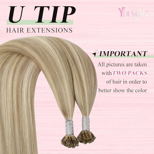 Image of YoungSee U Tip Hair Extensions Blonde Highlight Remy Human Hair Utips Extensions Blonde U Tips Hair Extension Human Hair Highlight Ktip Hair Extension for Women Hot Fusion 20In 1G /S 50G
