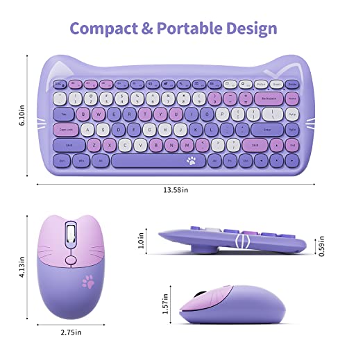 Wireless Keyboard Mouse Combo, Dilter Compact Wireless Keyboard And Mouse Set 2.4G Ultra-Thin Sleek Cute Cat Shape Design For Windows, Computer, Desktop, Pc, Notebook (Purple) #TOP5