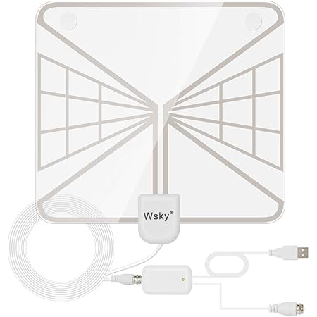 Amazon Wsky テレビ アンテナ 室内 Hd 地デジ ペーパー アンテナ 卓上 Tv アンテナ 96km受信範囲 Uhf Vhf対応 避雷 Usb式 簡単設置 ホワイト Wsky アンテナ