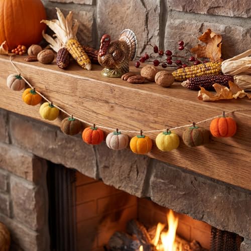 Yinder 8.2 ft Fall Pumpkin Felt Garland Autumn Decoration for Home Hanging Felt Pumpkin Banner Harvest Thanksgiving Garland Halloween Party Decor for Mantel Fireplace Farmhouse