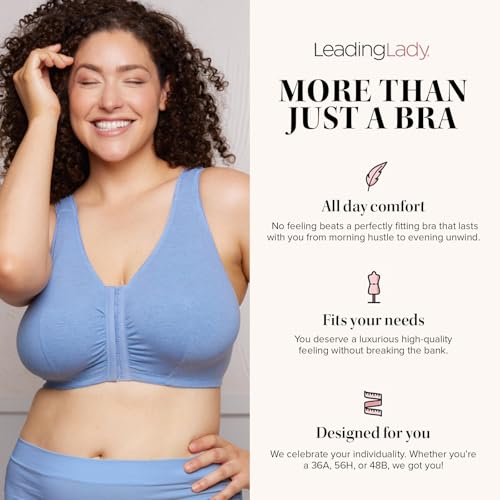 Image of LEADING LADY, Meryl, Front-Closure Cotton Bra, Comfort Sleep for Women, Breathable, Unlined, Full Coverage, Wireless, 36A-56H