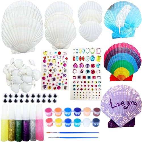 Allazone 58 Pz Kits de Arte y Artesanía, Kit de Pintura de Conchas, DIY Pintura Manualidades Set Incluye Concha Marina, Pintura y Pinceles para Actividades DIY o Decoración del Hogar