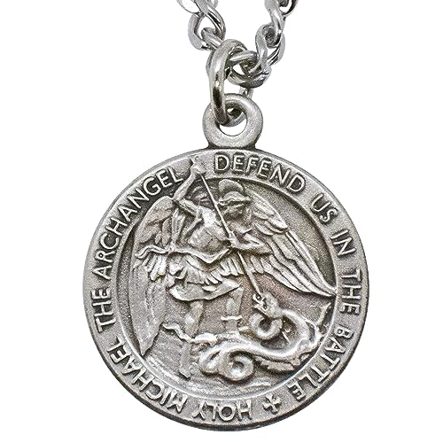 Collier catholique archange Saint Michel médaille étain 2.5cm pendentif militaire