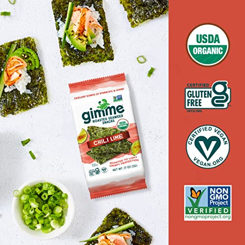 Gimme - Chili Lime - 6 Count - Organic Roasted Seaweed Sheets - Keto, Vegan, Gluten Free - Great Source Of Iodine & Omega 3’S - Healthy On-The-Go Snack For Kids & Adults #TOP4