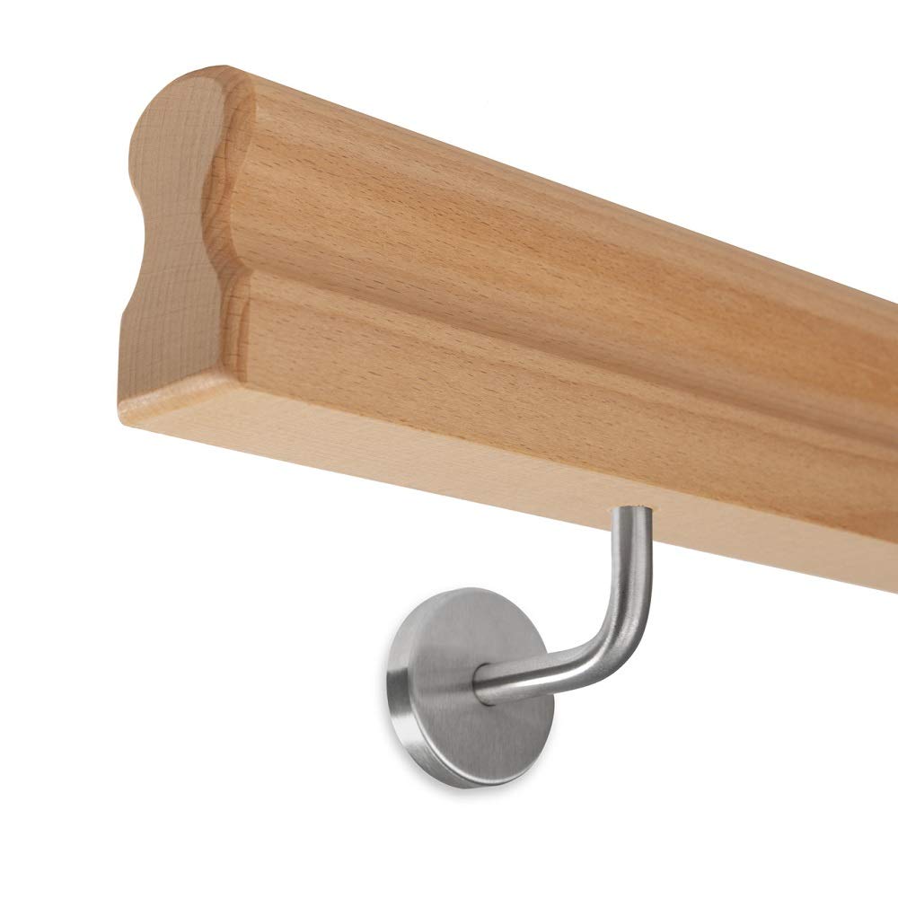Handlauf Buche lackiert - 45x80mm - Omega inkl. Halter zum Einschrauben (100 cm)
