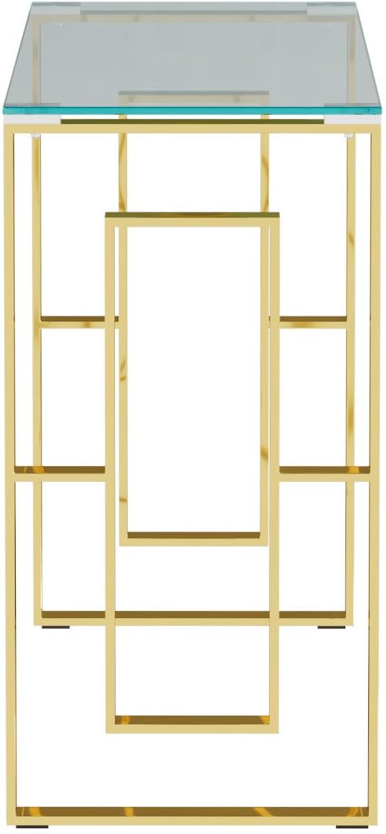 BOWEI Glass Console Table, Farmhouse Narrow Entryway Table with Gold Thickened Stainless Legs, 47-Inch Narrow Long Sofa Table for Entrance, Hallway, Foyer, Living Room, Easy Assembly