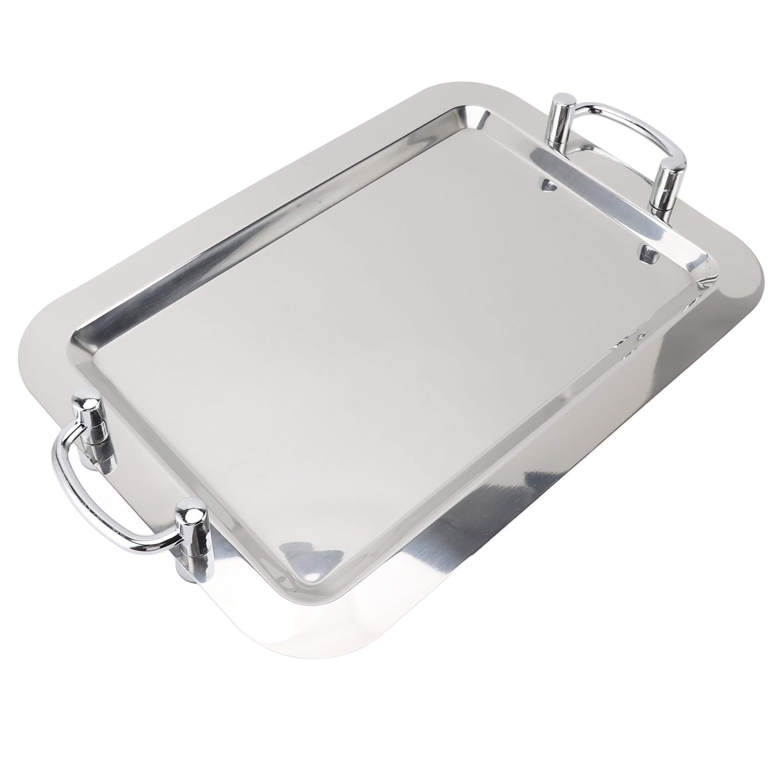 Cocoarm Plato de Acero Inoxidable, Bandeja para Servir de Acero Inoxidable 304 con Asa, Plato Llano con Acabado de Espejo para Platos, Postres de Frutas, para Restaurante, Hotel, Buffet, Catering (#2)