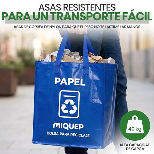Miniatura 7 de Miquep Bolsas Reciclaje Basura Colores Set 3 Con Asas De Nylon: Bolsa Reciclaje Plastico, Reciclar Papel Y Cubo Reciclaje Vidrio Plegables Y Resistentes, Organizador De Basura Para Casa