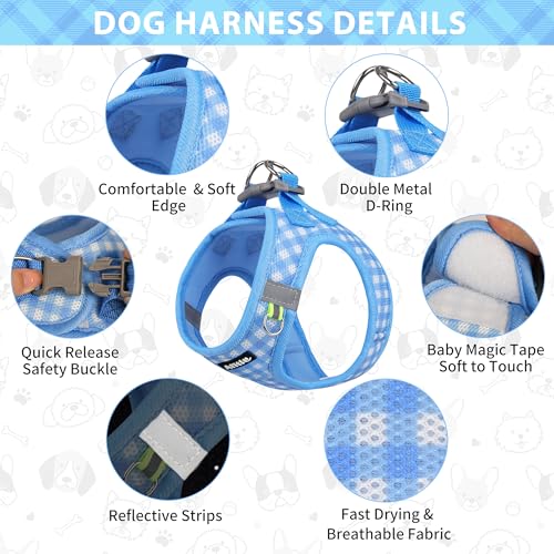 AIITLE Atmungsaktives Hundegeschirr aus Netzstoff, No-Pull-Westengeschirre mit reflektierenden Bändern, verstellbare Haustier-Outdoor-Geschirre für kleine und mittelgroße Hunde, Blau, M