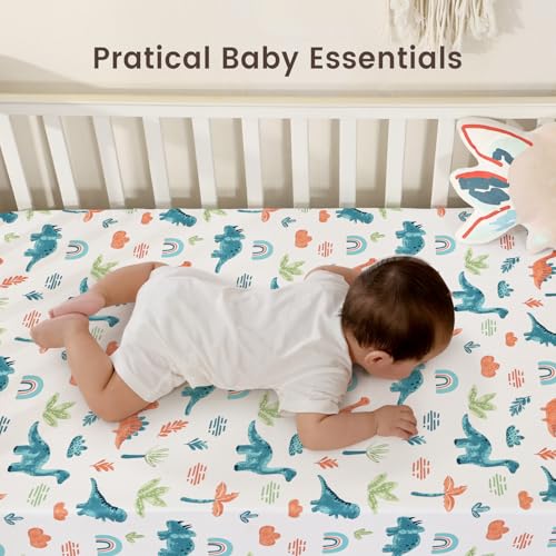 Image of david's kids 3 Pack Fitted Crib Sheets, Ultra Soft Breathable Comfortable Baby Sheet Set for Boys Girls Neutral, 28x52 Inch Fits Standard Crib and Toddler Mattresses, Dinosaur Blue
