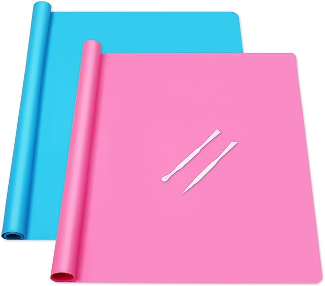 SOSMAR Silicone Mat for Resin Epoxy 50 x 40cm 2 Pack Large Silicone Sheet for Craft Clay Jewellery Multi-Purpose Protective Mat, Blue and Pink
