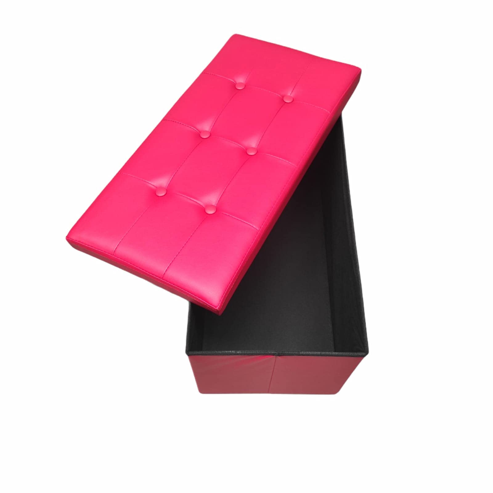 Mercatienda.es Baúl Puff pulí Piel Taburete para almacenaje Plegable en Rojo 76x38x38 cm.