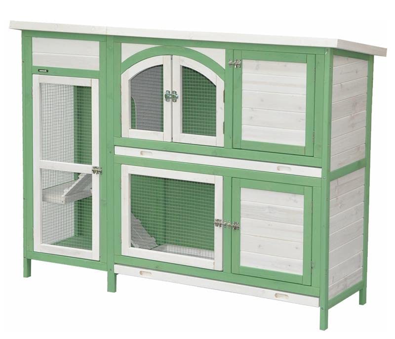 nanook Premium Kaninchenstall, Hasenstall Jumbo XXL besonders groß mit Seitenaufgang für mehr Platz - ideal für draußen - Wetterfest extragroß 138 x 48 x 109 cm grün Weiss