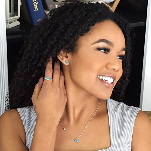 .925 Sterling Silver Genuine Swiss Blue Topaz & Lab-Grown White Sapphire 5 Station Necklace - 20” Cable Chain - December #TOP1