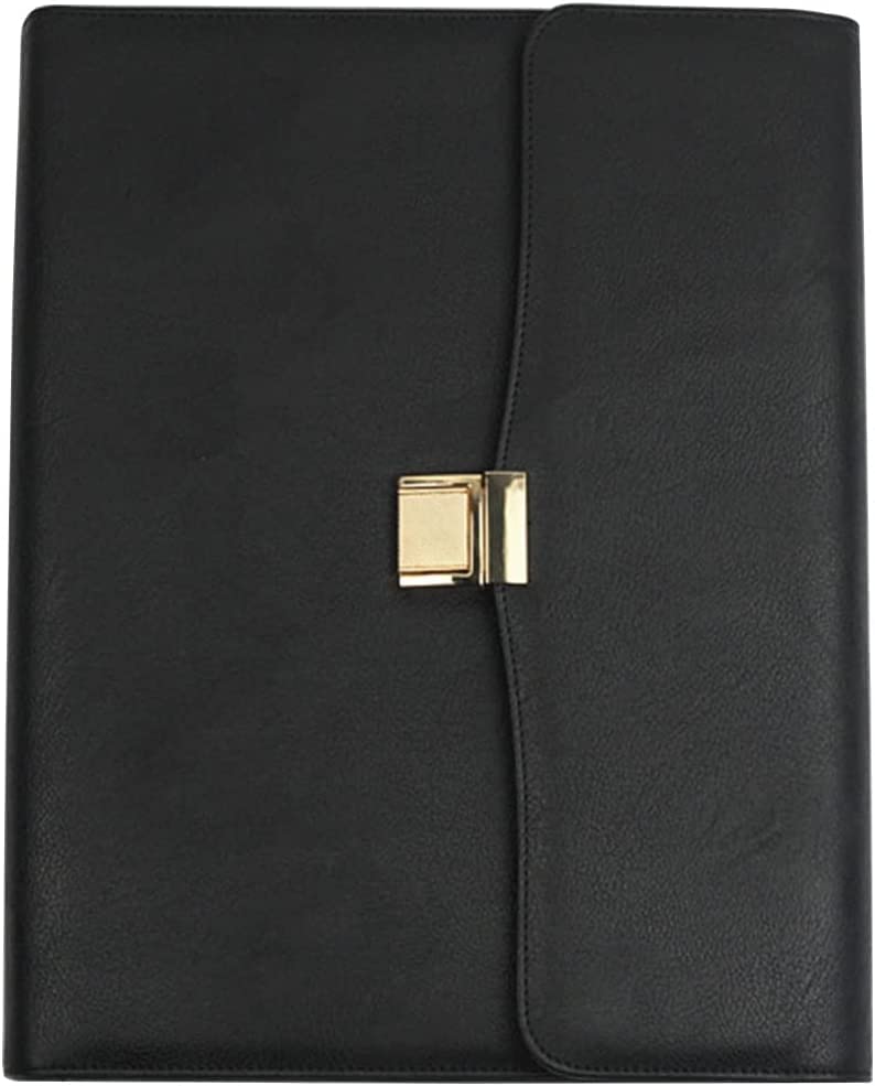 Tophacker 4-Ring Padfolio Portfolio Binder Organizer, PU Leather Folder Binder Business Planner Notebook Buckle Portfolio for Women/Men with A4 Document Sleeve (Color : Black)