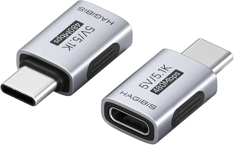 Adaptador Hagibis USB-C macho para USB-C fêmea 5V/3A, 15W, modelo ZJTN05 — Pacote com 2