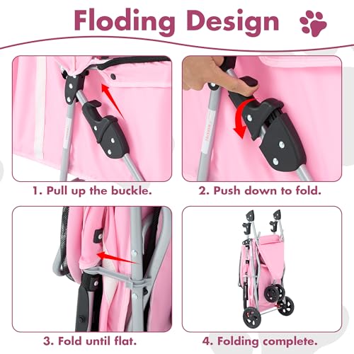 image for DUMOS 3 Wheels Pet Stroller for Small Dogs and Cats – Foldable Dog S