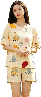 Women's Cotton Blend Pajama Set, Short Sleeve T-Shirt and Shorts, Cute Bear Print Nightwear