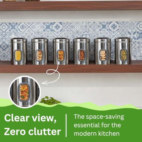 Image of Stainless Steel Kitchen Storage Containers Set of 2 | Airtight Food Canisters with Transparent Window | Multipurpose Capsule Jars for Rice, Pulses, Grains, Snacks (2000, Milliliters)