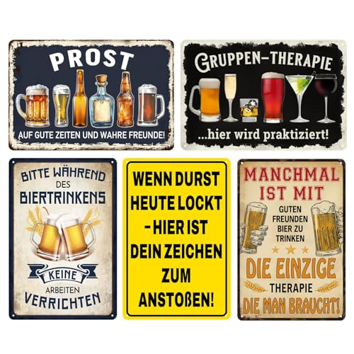 5er Set Lustige Metall-Wandschilder für Bar, Garten & Mannshöhle (20x30 cm) – Deko für Zuhause,...