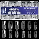 AORAEM Square Nail Tips 600PCS: Artificial Full Cover Nail Tips, Soft Clear Acrylic Medium Press on Nails, 12Sizes False Nails with Box for Home DIY Nail Salon