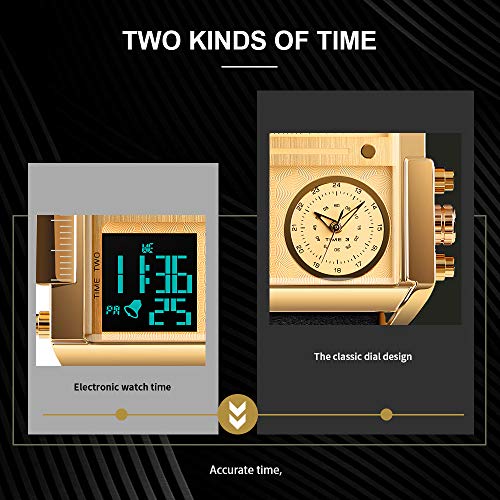 Image of SKMEI Men's Digital Sports Watch, LED Square Large Face Analog Quartz Wrist Watch with Multi-Time Zone Waterproof Stopwatch