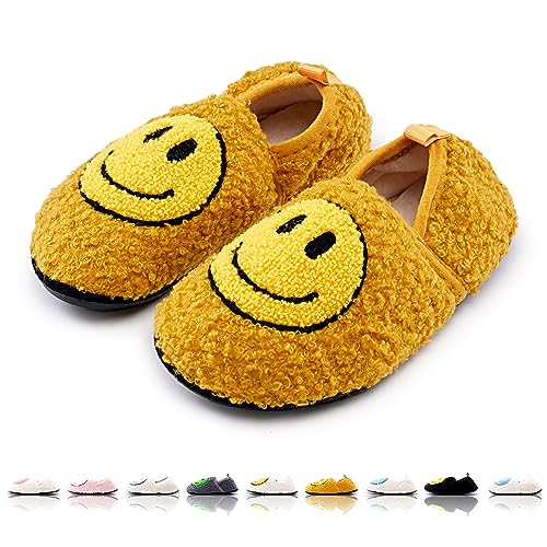 Smile Face Slippers Kids Fuzzy Indoor House Slippers Toddler Home Cozy Socks Cute Face Non-Slip Rubber Sole Warm Shoes Cartoon Soft For Boys Girls