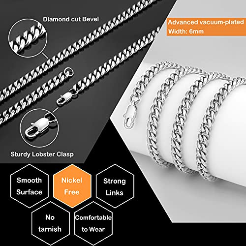 Jewlpire Diamond Cut Miami Cuban Link Chain For Men, Silver Chain For Men, Chain Necklace For Men Boys Women, Hip-Hop & Cool Men’s Necklace, 316L Stainless Steel, 6Mm Width, 20 Inch #TOP2