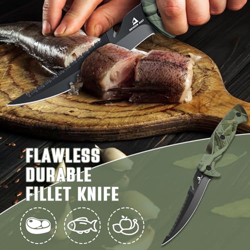 image for DRAGON RIOT 5 inch Bait Knive, Black Stainless Fillet Fishing Knife wi