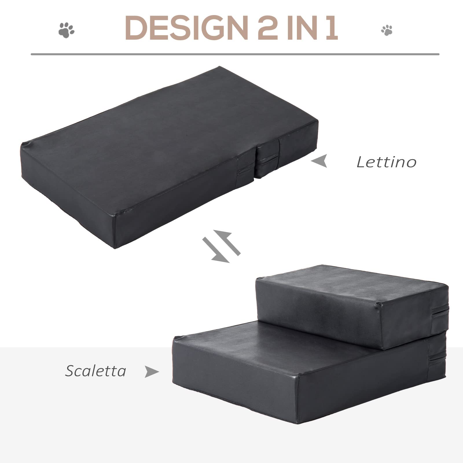 PawHut Scaletta per Cani a 2 Gradini con Cuscino, Scala per Cani in PU e Gommapiuma, 67x39x10 cm, Nero
