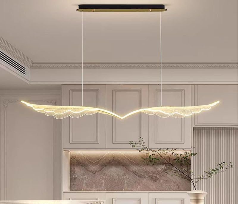 Image of Modern Wing-Shaped Linear Chandelier for Living Room & Dining Room | Smart Jhumar Lighting Alexa & Google | Artistic LED Ceiling Hanging Light, 3-Color Adjustable